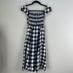 Reformation Womens 0 Plaid Hattie Dress Black White 100% Linen Midi